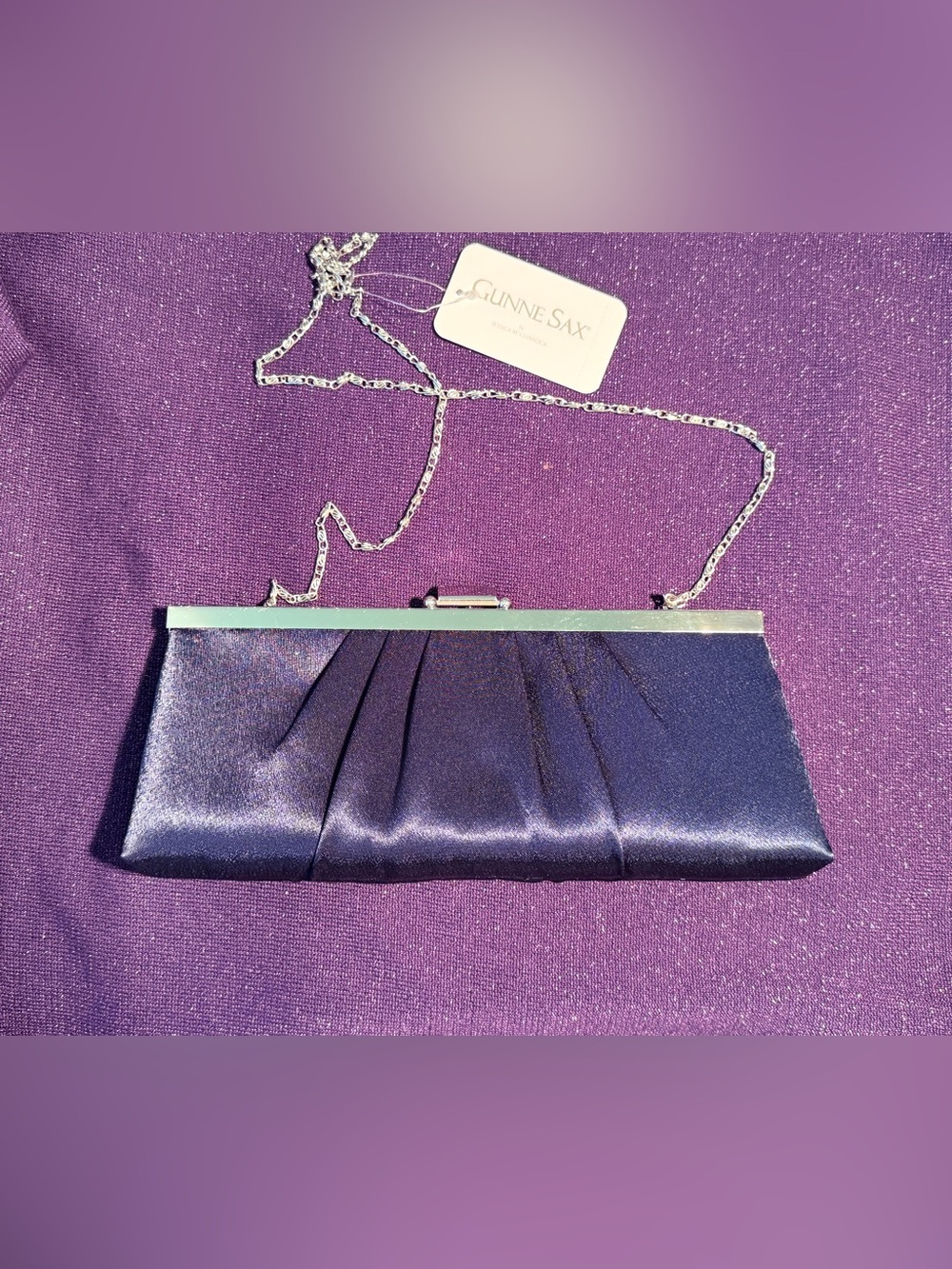 NWT Gunne Sax Jessica McClintock Navy Satin Evening Clutch Purse - Picture 4 of 6